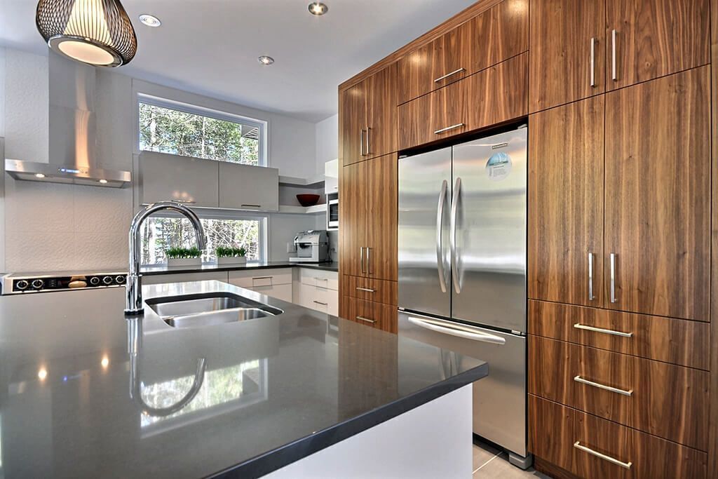 Wood veneer cabinets